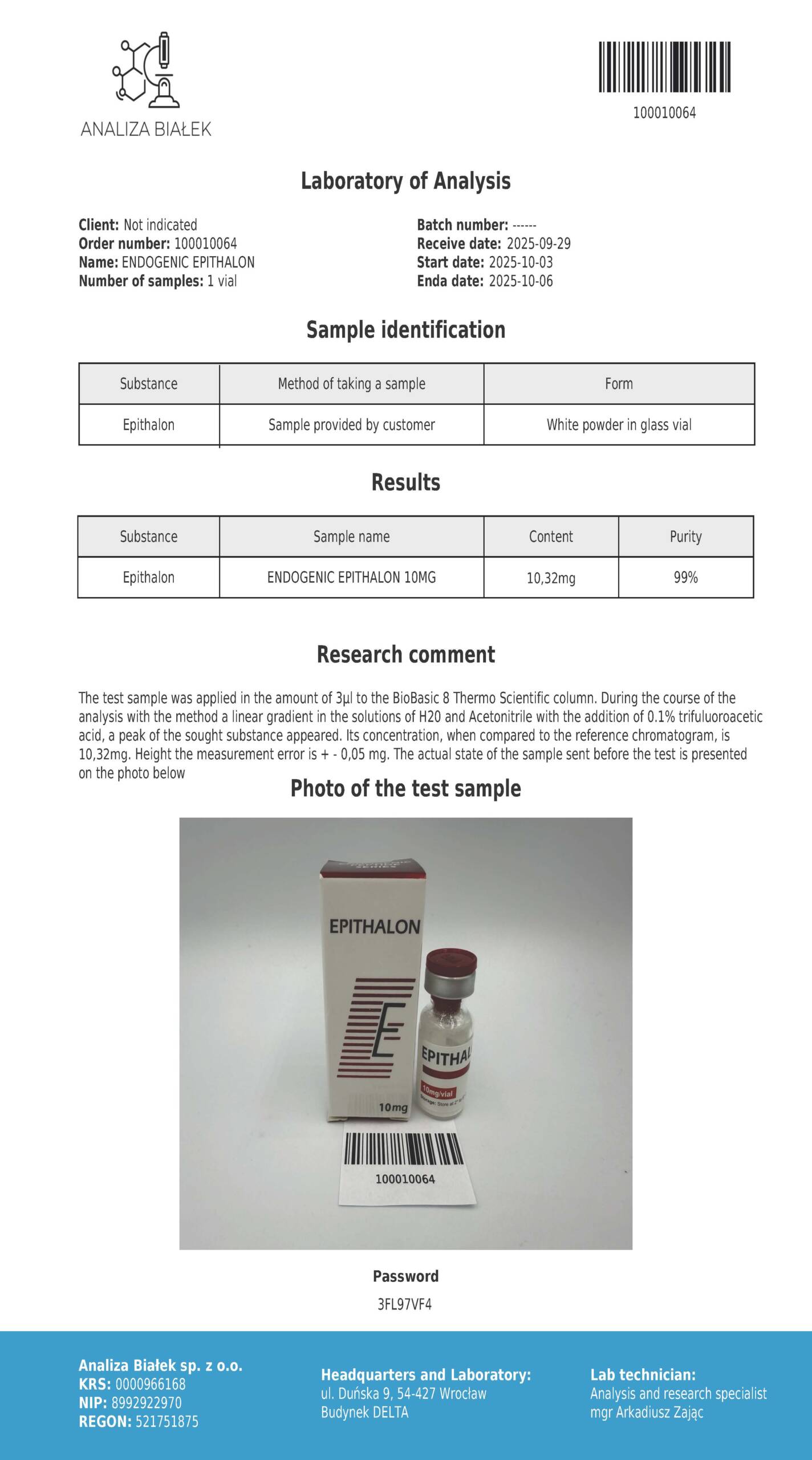 Epithalon 10mg