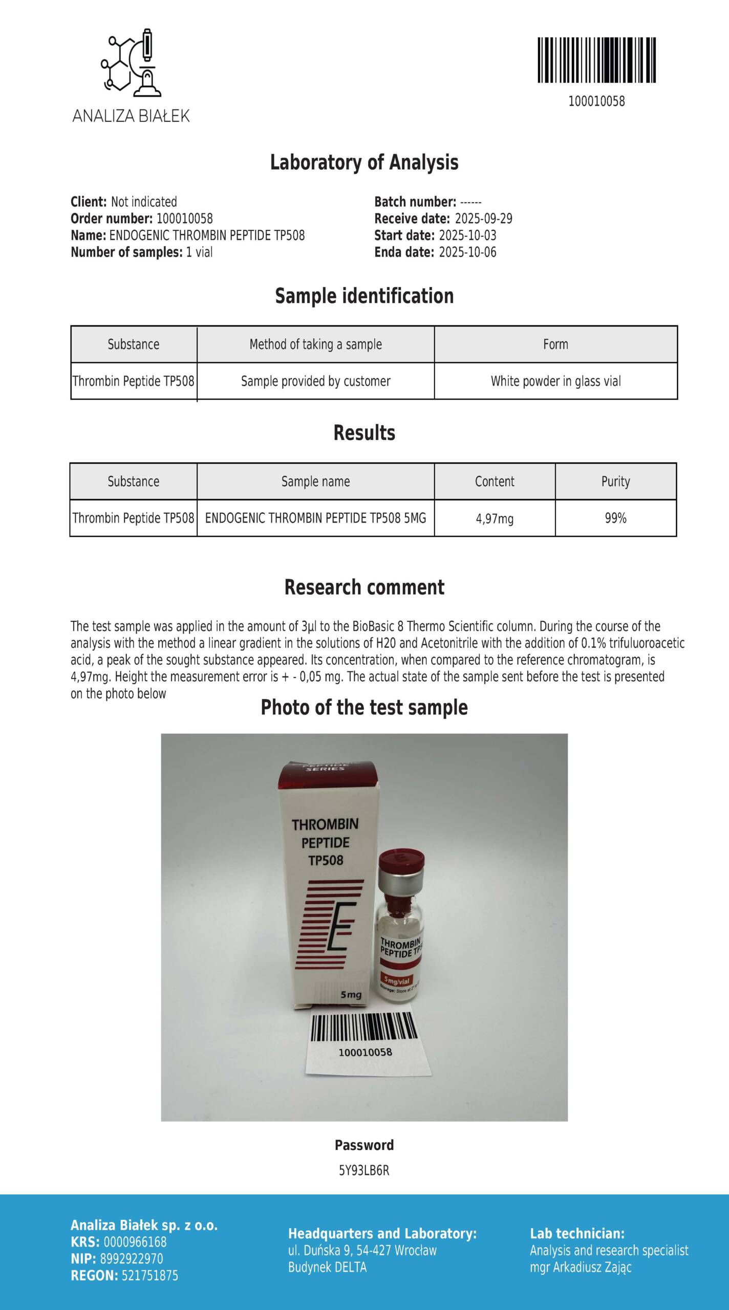 Thrombin peptide TP508