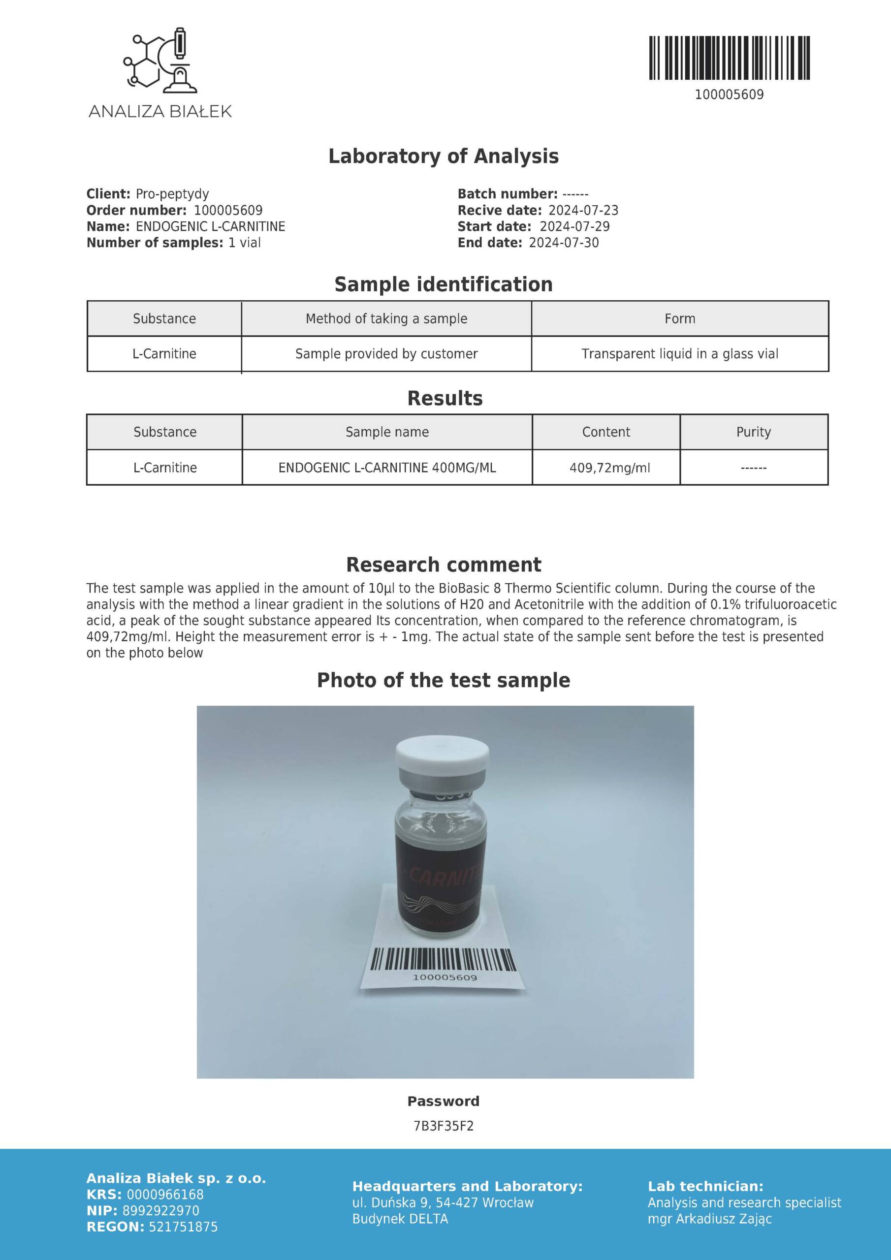 L-Carnitine 400 mg/1 ml - 10 ml