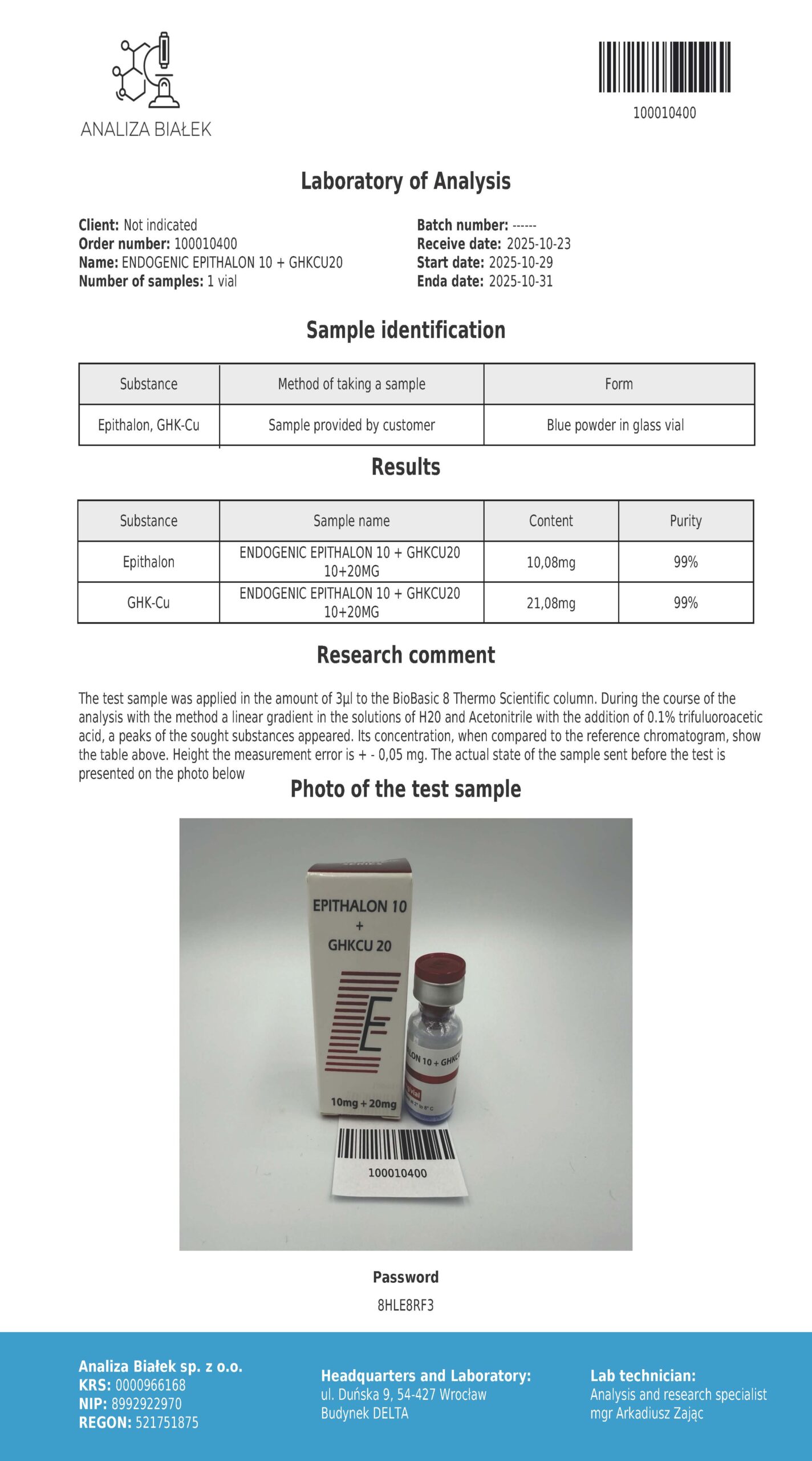 ghk cu dawkowanie iniekcja Epithalon 10mg + GHK-CU 20mg ghk cu peptide topical