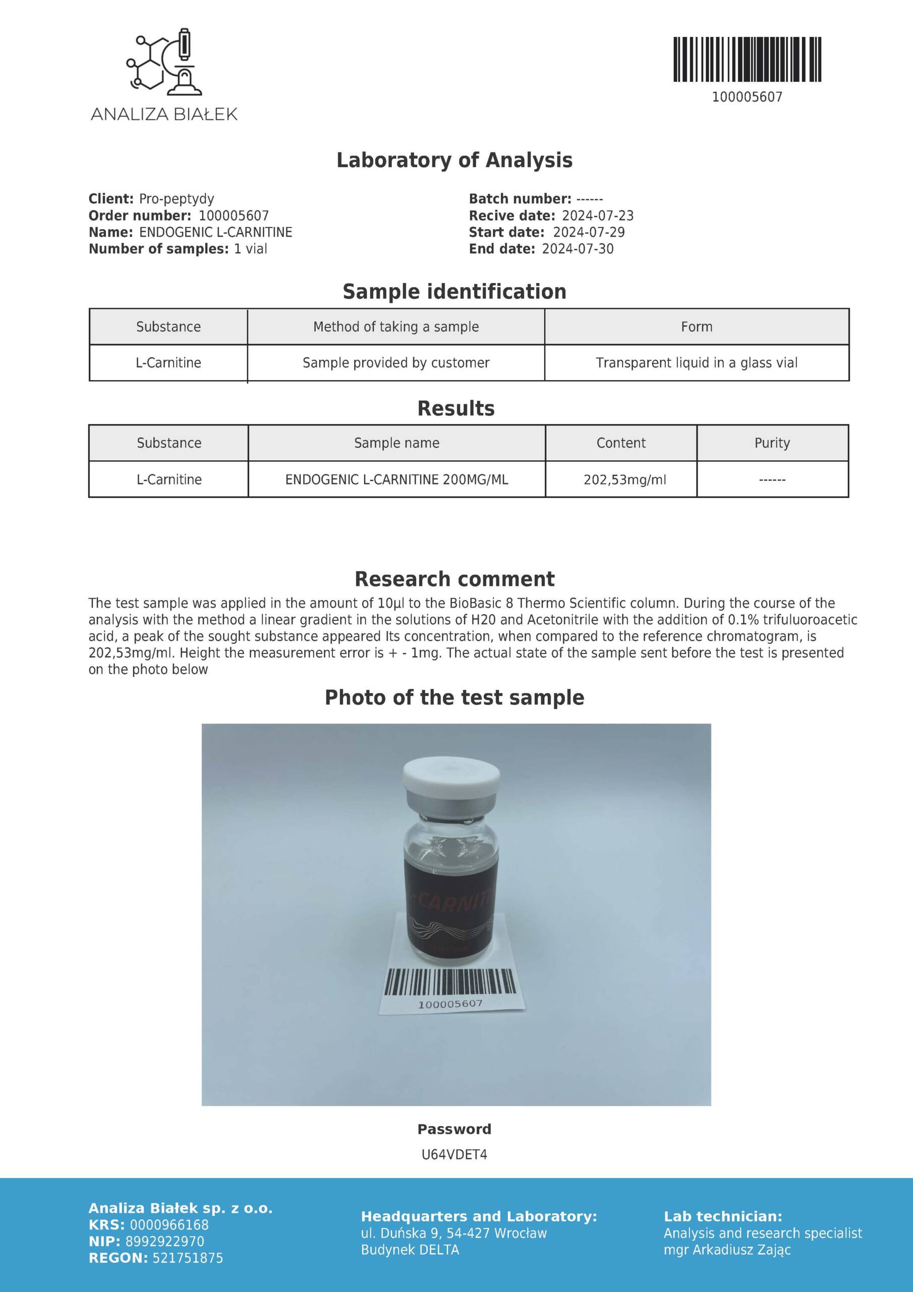 L-Carnitine 200 mg/1 ml - 10 ml