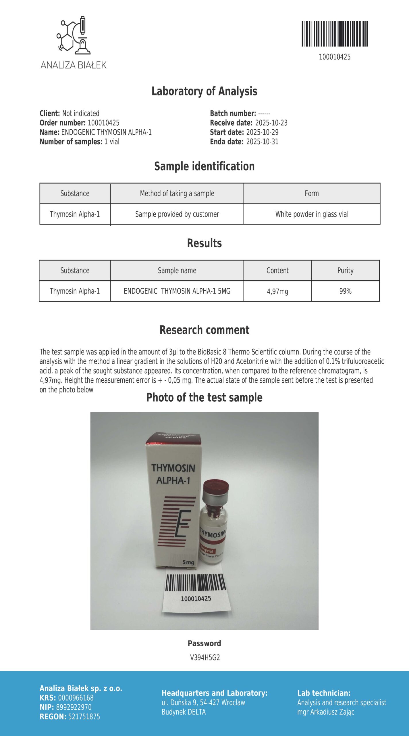 Thymosin Alpha-1 5mg